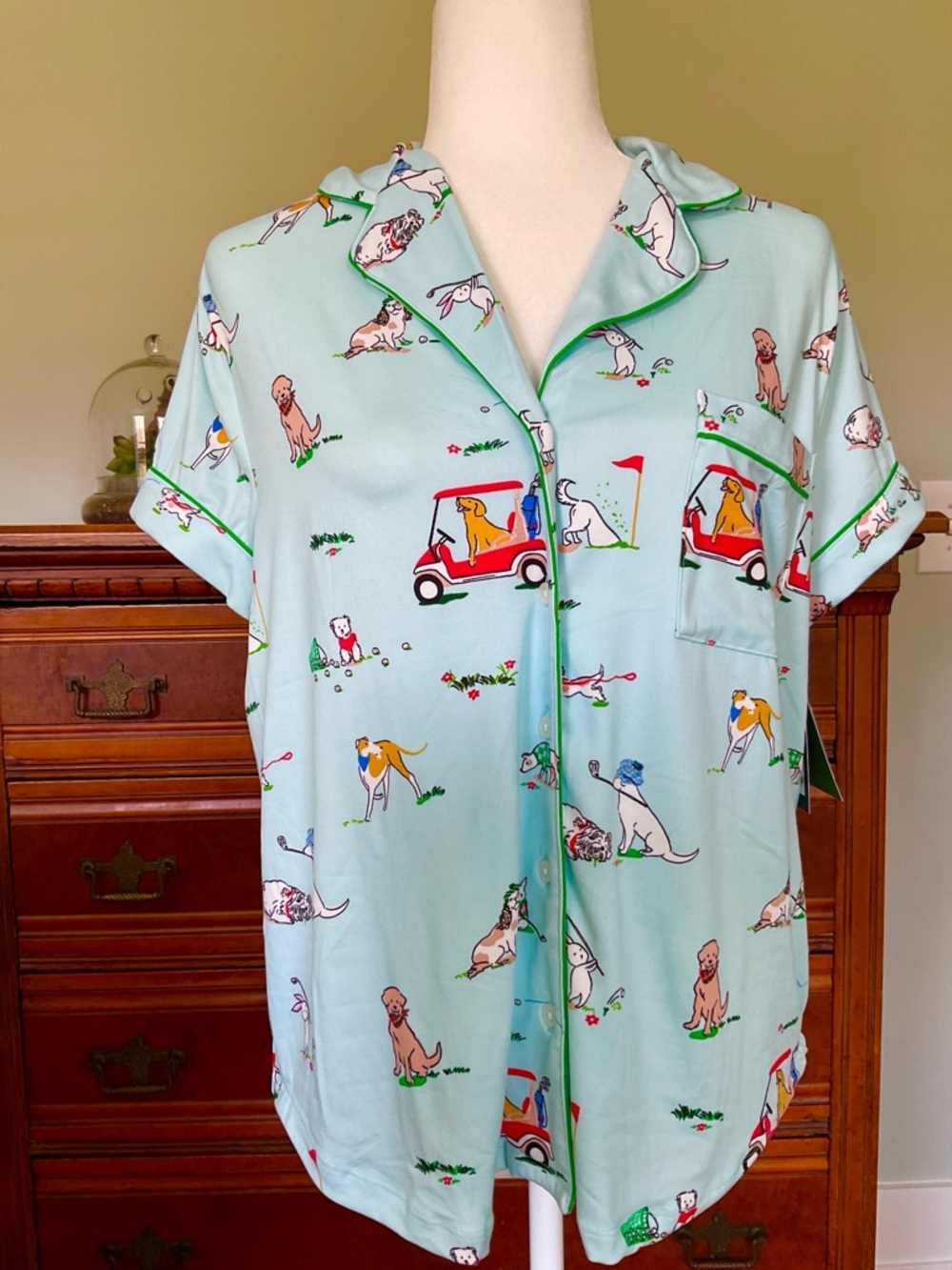 NWT Kate Spade Dog Golf Themed Short Sleeve Shorty Pajama Set Size L Whimsical - Picture 5 of 13